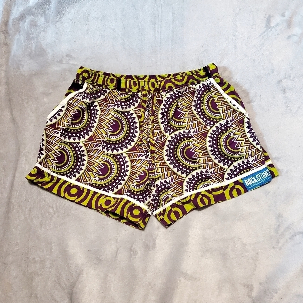 Rock & Stones Kenyan Made Tribal Print Purple Green Beach Shorts Size 14